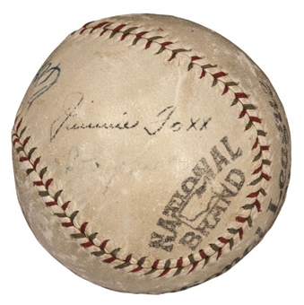 Jimmie Foxx, Connie Mack and Bob Johnson Signed Baseball with two fading Lefty Groves and one Jim Peterson (PSA/DNA certification: six signatures) 